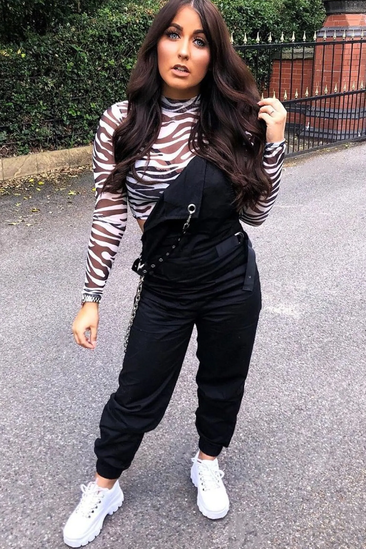 Rebellious Fashion Black Woven Leather Eyelet Detail Cuffed Dungarees - Sigrid