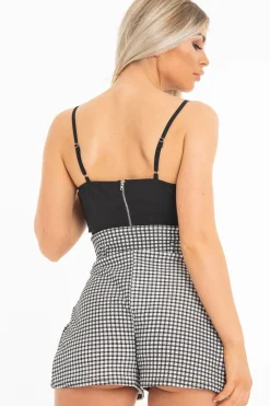 Rebellious Fashion Black Woven Plunge Ring Detail Crop Top - Lettie