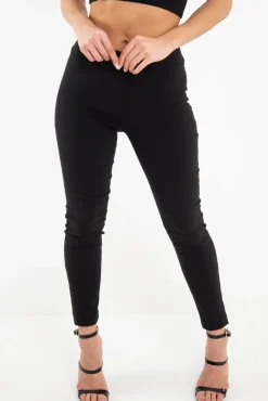 Rebellious Fashion Black Woven Tailored Leggings - Brodi