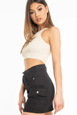 Rebellious Fashion Black Woven Utility Pocket Mini Skirt - Alexa