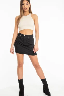Rebellious Fashion Black Woven Utility Pocket Mini Skirt - Alexa