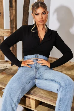 Rebellious Fashion Black Wrap Around Crop Blazer - Coriana