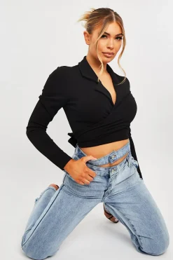 Rebellious Fashion Black Wrap Around Crop Blazer - Coriana