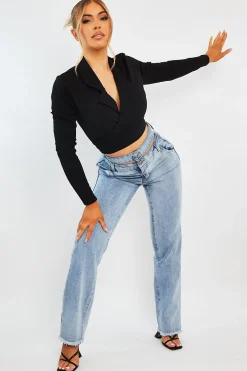 Rebellious Fashion Black Wrap Around Crop Blazer - Coriana