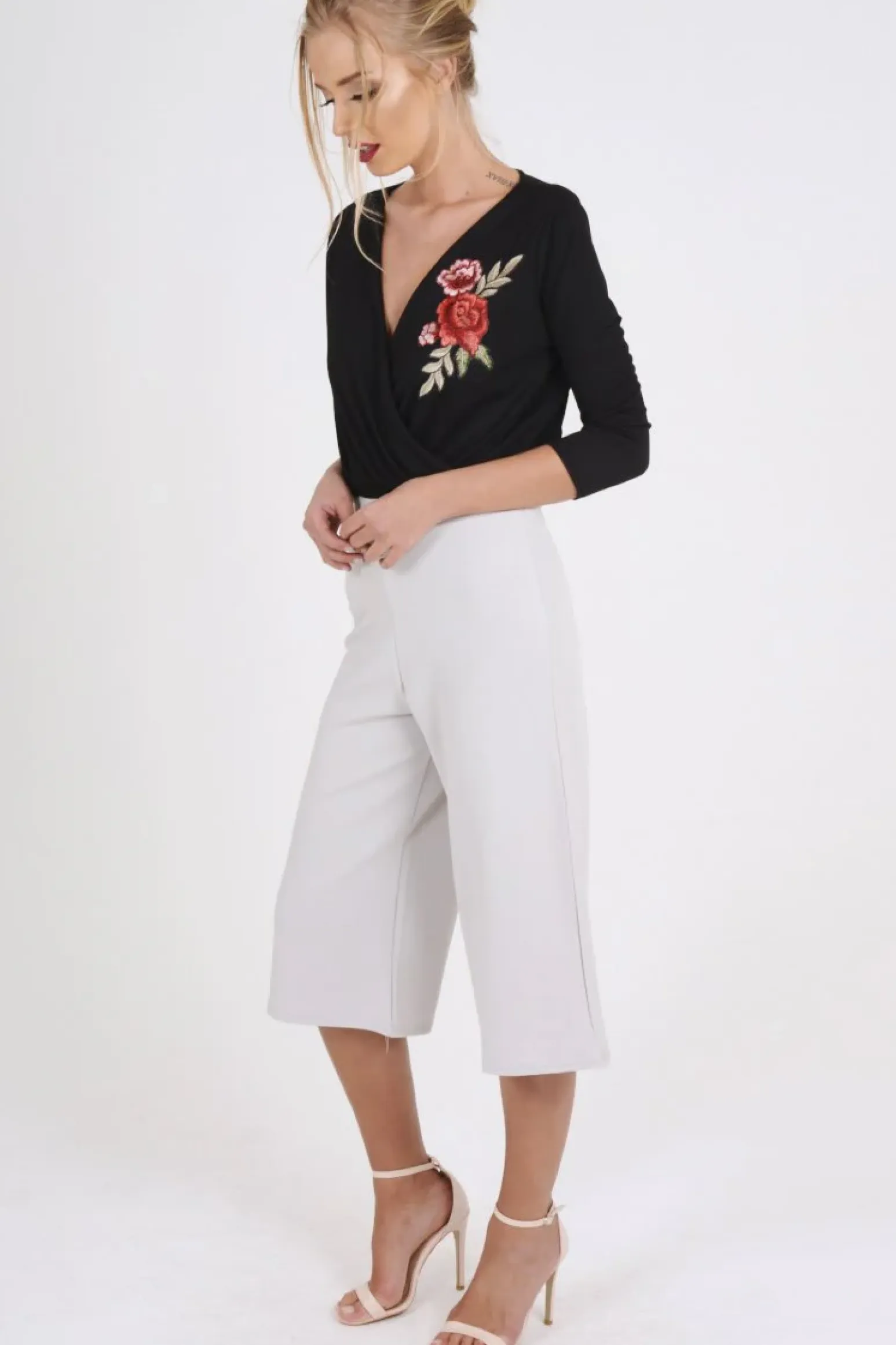 Rebellious Fashion Black Wrap Around Embroidered Bodysuit - Roisin