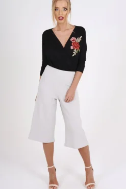 Rebellious Fashion Black Wrap Around Embroidered Bodysuit - Roisin