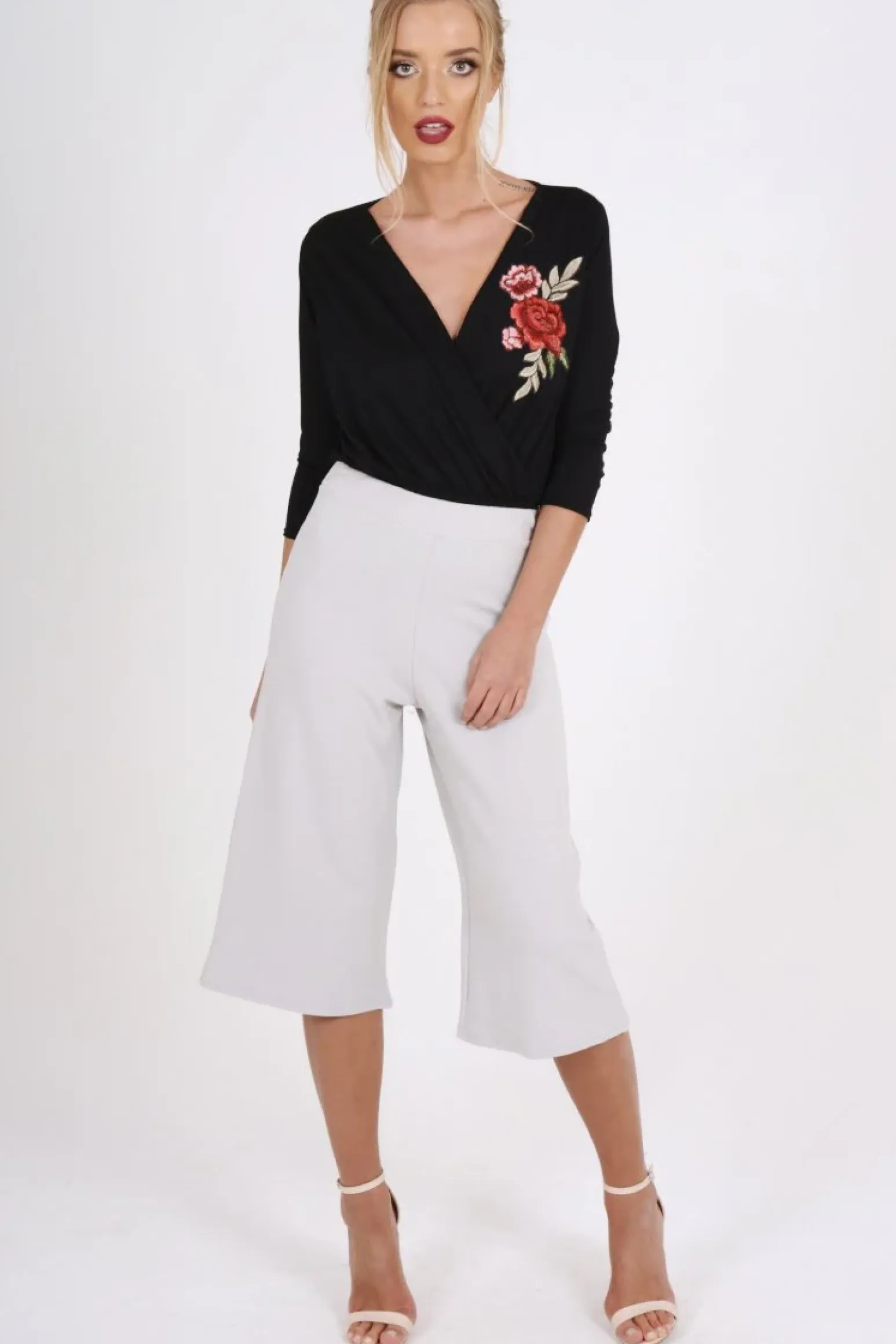 Rebellious Fashion Black Wrap Around Embroidered Bodysuit - Roisin