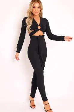 Rebellious Fashion Black Wrap Around Top and Trouser Co-ord - Fariah