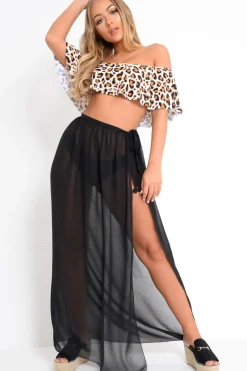 Rebellious Fashion Black Wrap Chiffon Maxi Skirt - Eveah