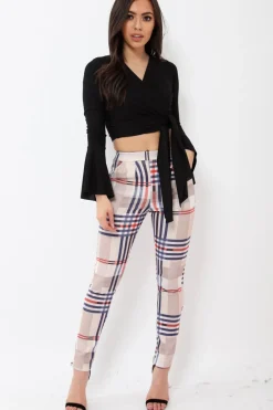 Rebellious Fashion Black Wrap Over Tie Front Crop Top - Ella