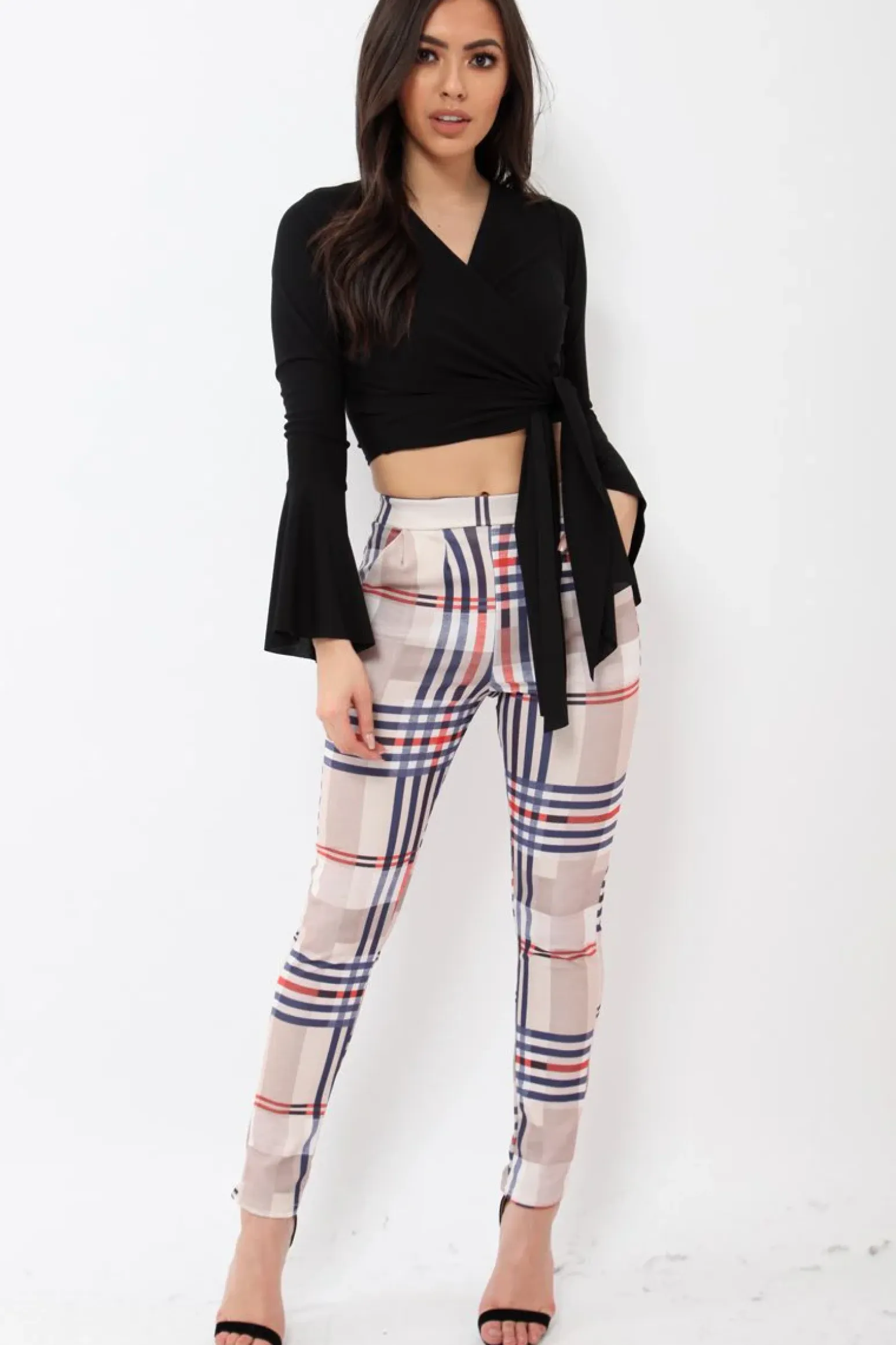 Rebellious Fashion Black Wrap Over Tie Front Crop Top - Ella