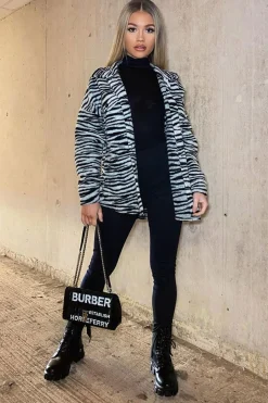Rebellious Fashion Black Zebra Oversized Wool Blend Shacket - Diora