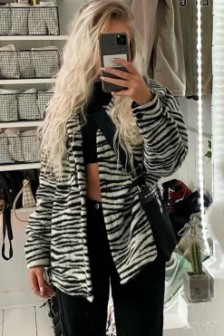 Rebellious Fashion Black Zebra Oversized Wool Blend Shacket - Diora