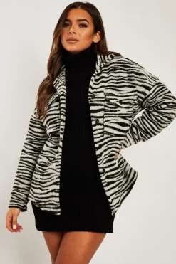 Rebellious Fashion Black Zebra Oversized Wool Blend Shacket - Diora
