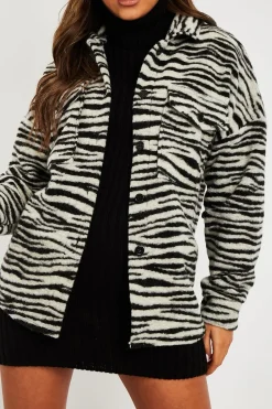 Rebellious Fashion Black Zebra Oversized Wool Blend Shacket - Diora