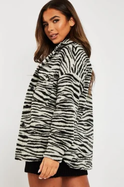 Rebellious Fashion Black Zebra Oversized Wool Blend Shacket - Diora