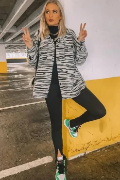 Rebellious Fashion Black Zebra Oversized Wool Blend Shacket - Diora
