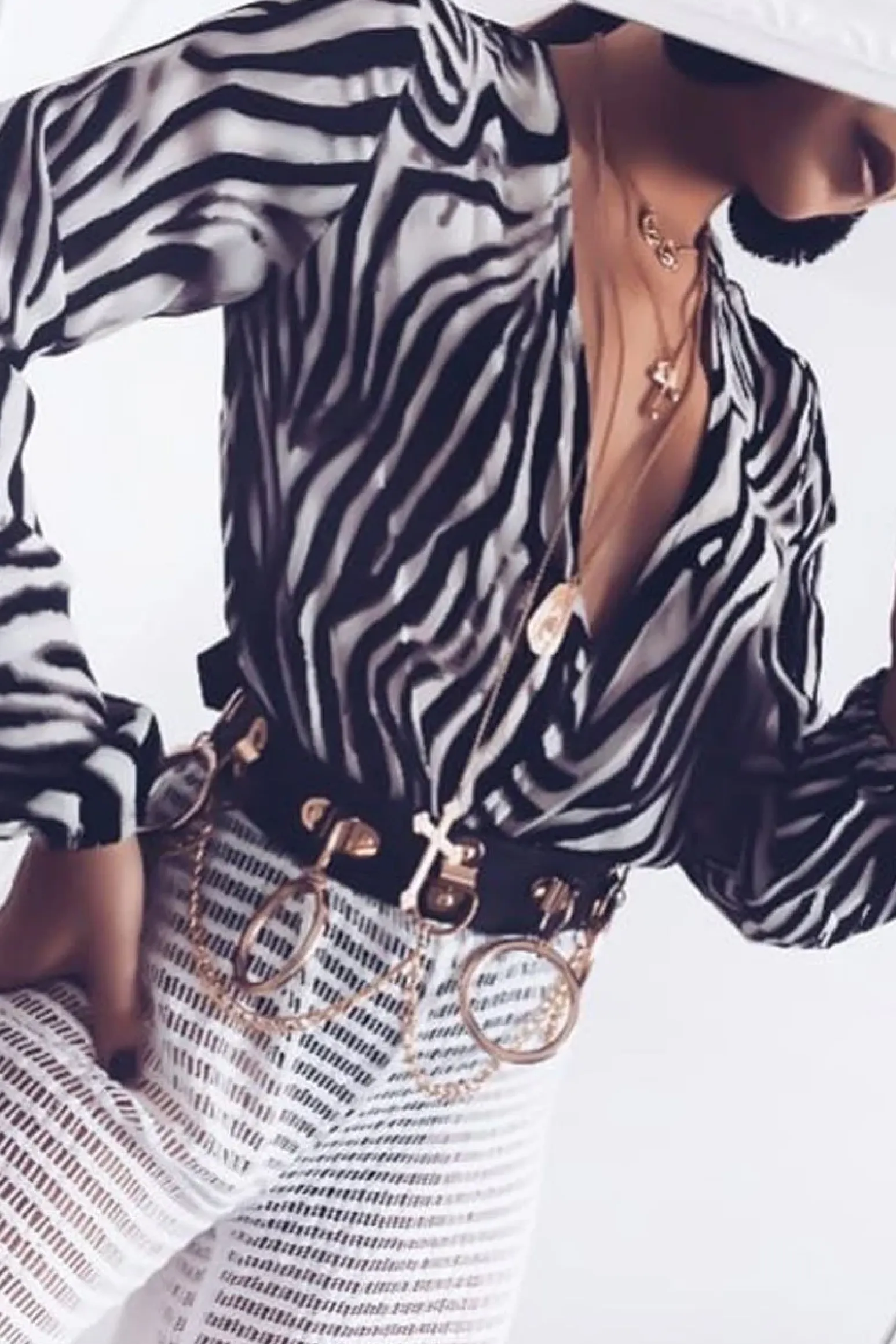 Rebellious Fashion Black Zebra Print Plunge Long Sleeved Bodysuit - Macee