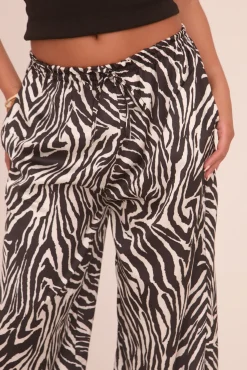 Rebellious Fashion Black Zebra Print Wide Leg Trousers - Hannah