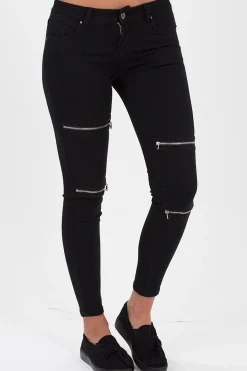 Rebellious Fashion Black Zip Detail Jeans - Polly