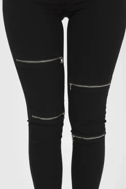 Rebellious Fashion Black Zip Detail Jeans - Polly