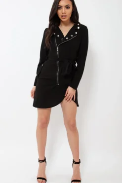Rebellious Fashion Black Zip Front Blazer - Isla