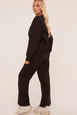 Rebellious Fashion Black Zip Front Bomber And Joggers Co-ord Set - Sasha