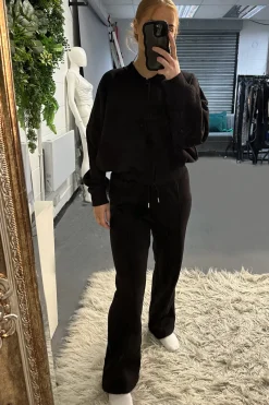 Rebellious Fashion Black Zip Front Bomber And Joggers Co-ord Set - Sasha