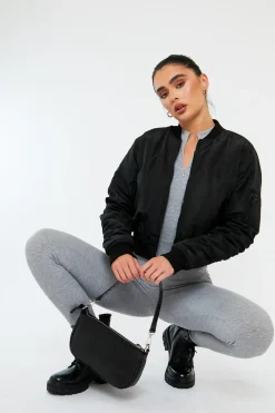 Rebellious Fashion Black Zip Front Bomber Jacket - Jiya