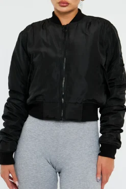 Rebellious Fashion Black Zip Front Bomber Jacket - Jiya