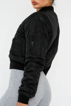 Rebellious Fashion Black Zip Front Bomber Jacket - Jiya