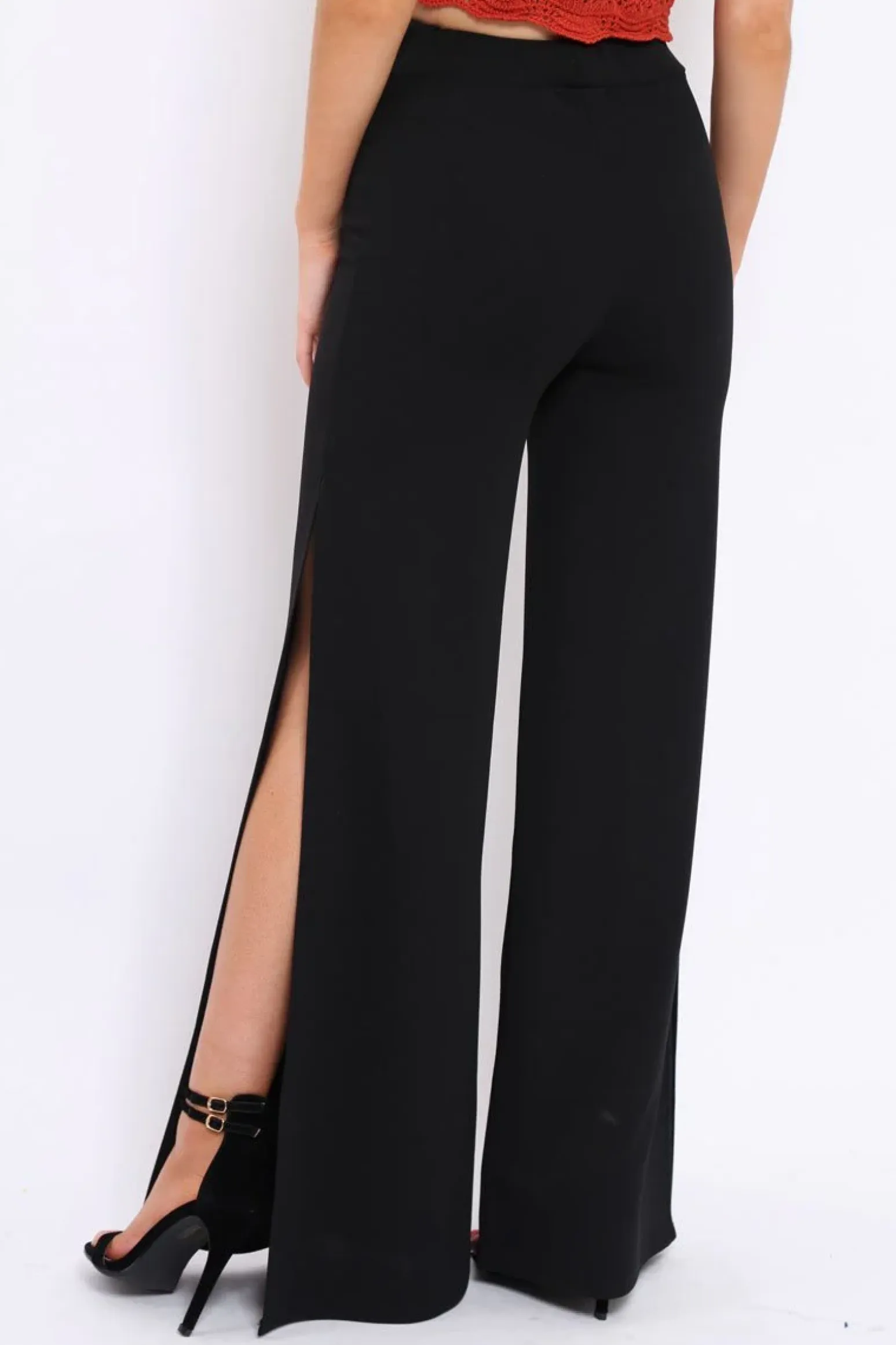 Rebellious Fashion Black Zip Front High Waisted Flare Trousers - Gerta
