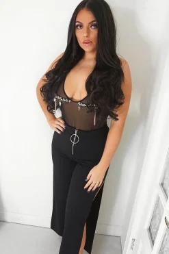 Rebellious Fashion Black Zip Front High Waisted Flare Trousers - Gerta