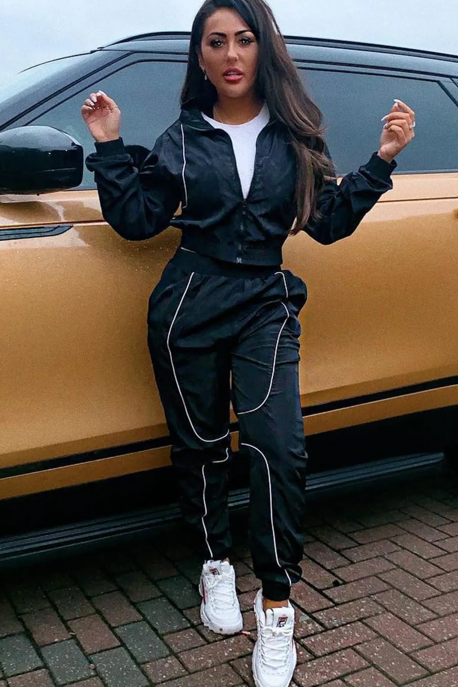 Rebellious Fashion Black Zip Front Hoodie Cuff Jogger Co-Ord - Kason