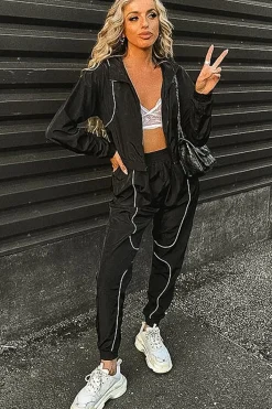 Rebellious Fashion Black Zip Front Hoodie Cuff Jogger Co-Ord - Kason