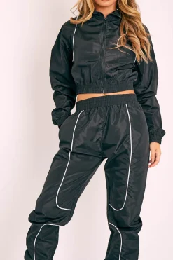 Rebellious Fashion Black Zip Front Hoodie Cuff Jogger Co-Ord - Kason