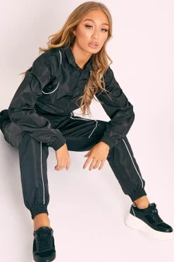 Rebellious Fashion Black Zip Front Hoodie Cuff Jogger Co-Ord - Kason