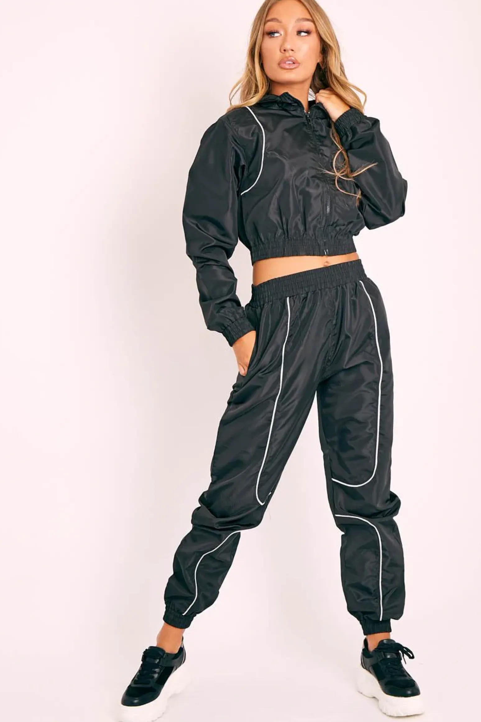 Rebellious Fashion Black Zip Front Hoodie Cuff Jogger Co-Ord - Kason