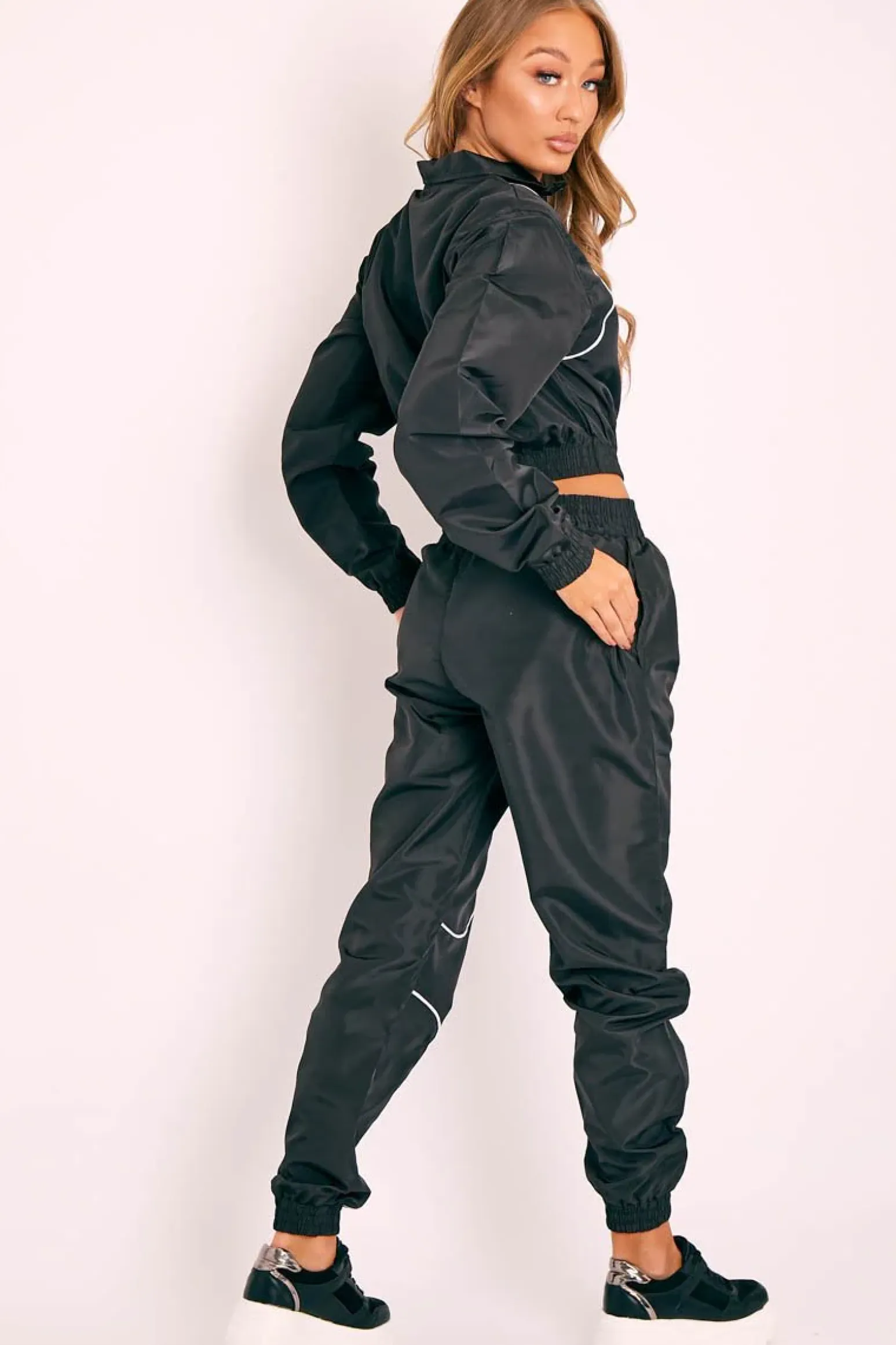 Rebellious Fashion Black Zip Front Hoodie Cuff Jogger Co-Ord - Kason