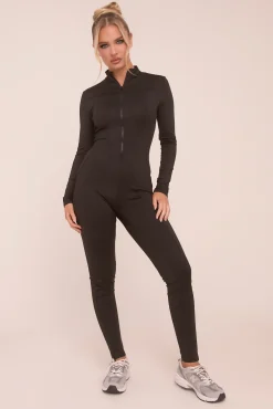 Rebellious Fashion Black Zip Front Long Sleeve Jumpsuit - Whitney