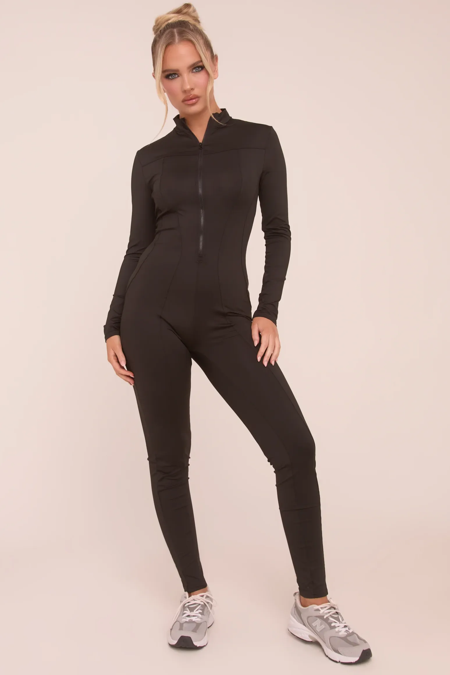 Rebellious Fashion Black Zip Front Long Sleeve Jumpsuit - Whitney