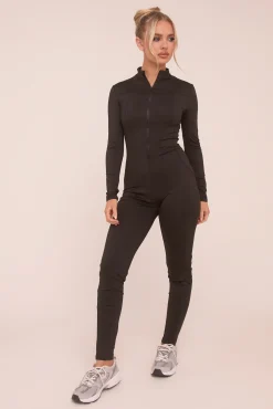 Rebellious Fashion Black Zip Front Long Sleeve Jumpsuit - Whitney