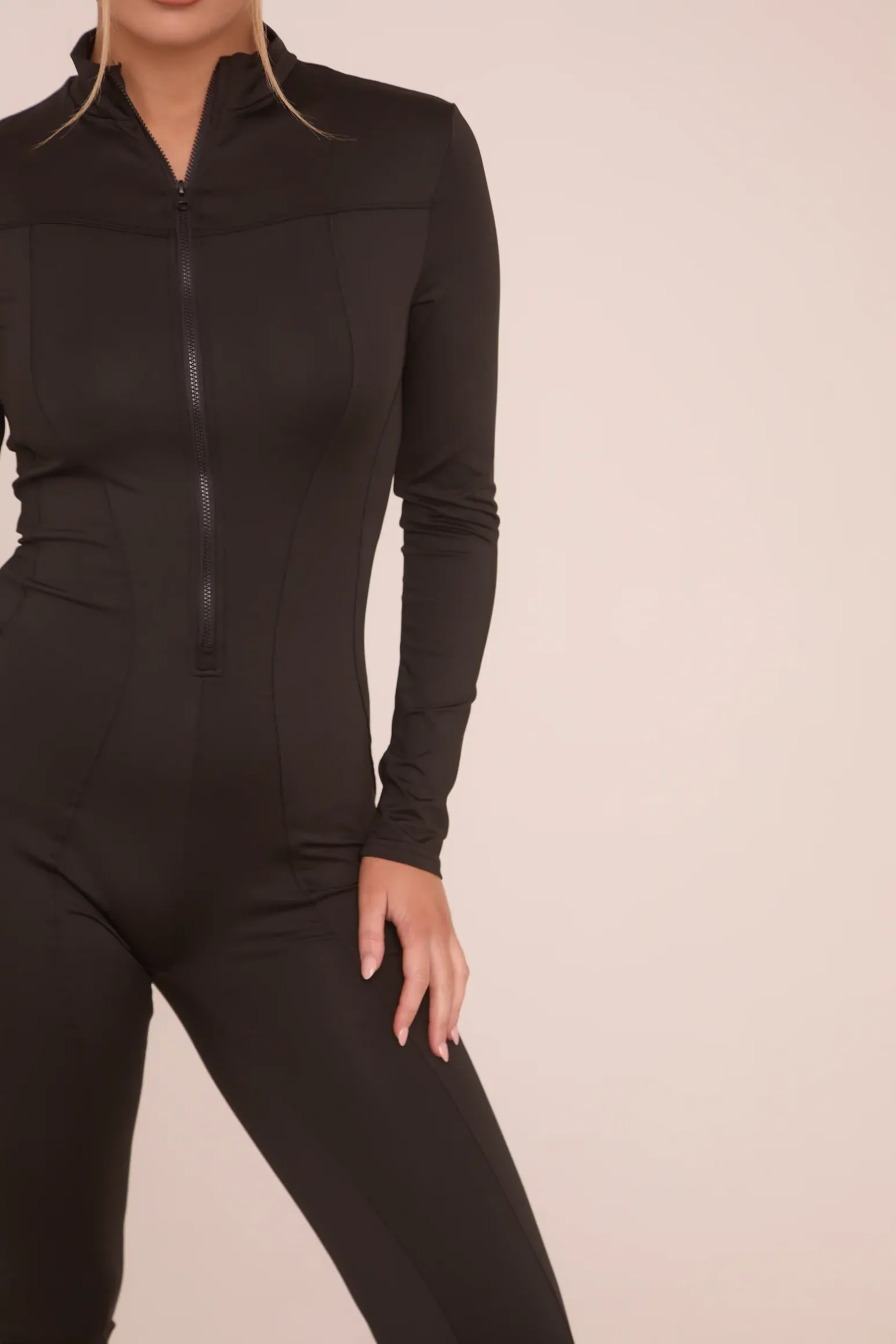 Rebellious Fashion Black Zip Front Long Sleeve Jumpsuit - Whitney