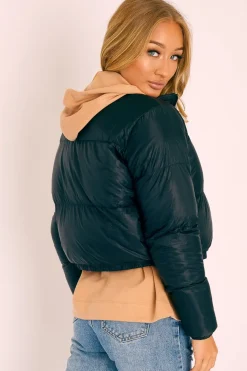 Rebellious Fashion Black Zip Front Puffer Coat - Vicki