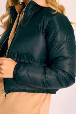 Rebellious Fashion Black Zip Front Puffer Coat - Vicki