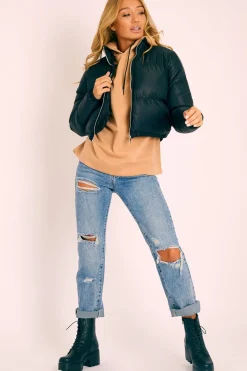 Rebellious Fashion Black Zip Front Puffer Coat - Vicki