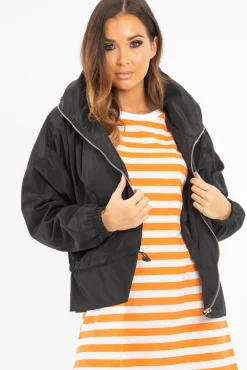 Rebellious Fashion Black Zip Front Rain Jacket - Idalie