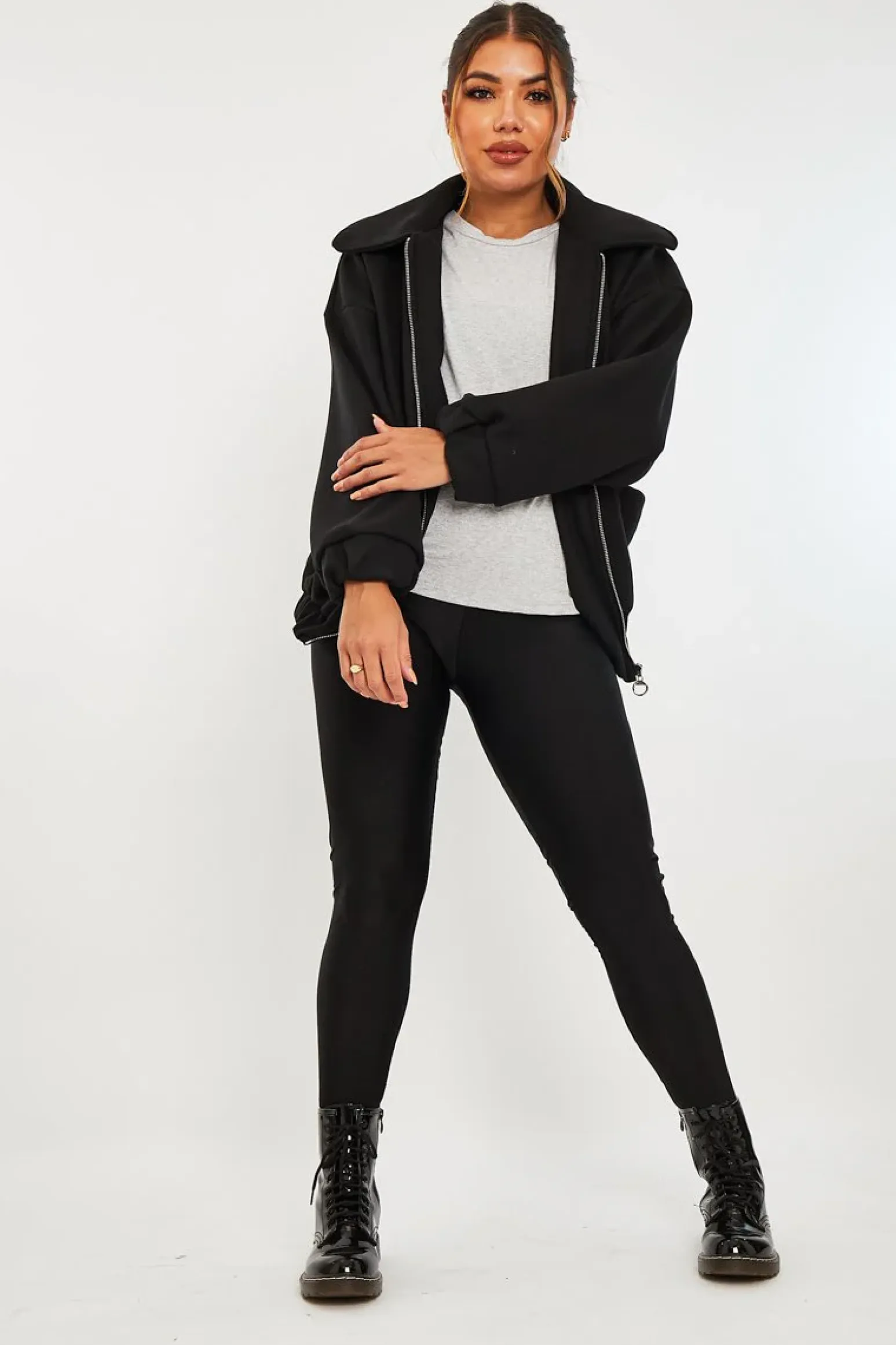 Rebellious Fashion Black Zip Front Side Pocket Shacket - Lima
