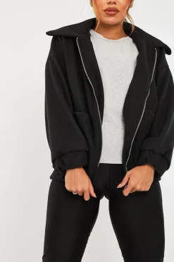 Rebellious Fashion Black Zip Front Side Pocket Shacket - Lima