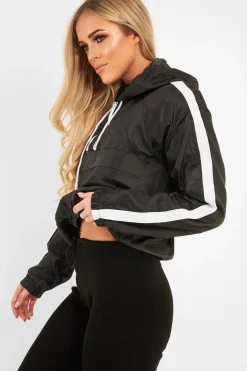 Rebellious Fashion Black Zip Front Windbreaker Jacket - Terah